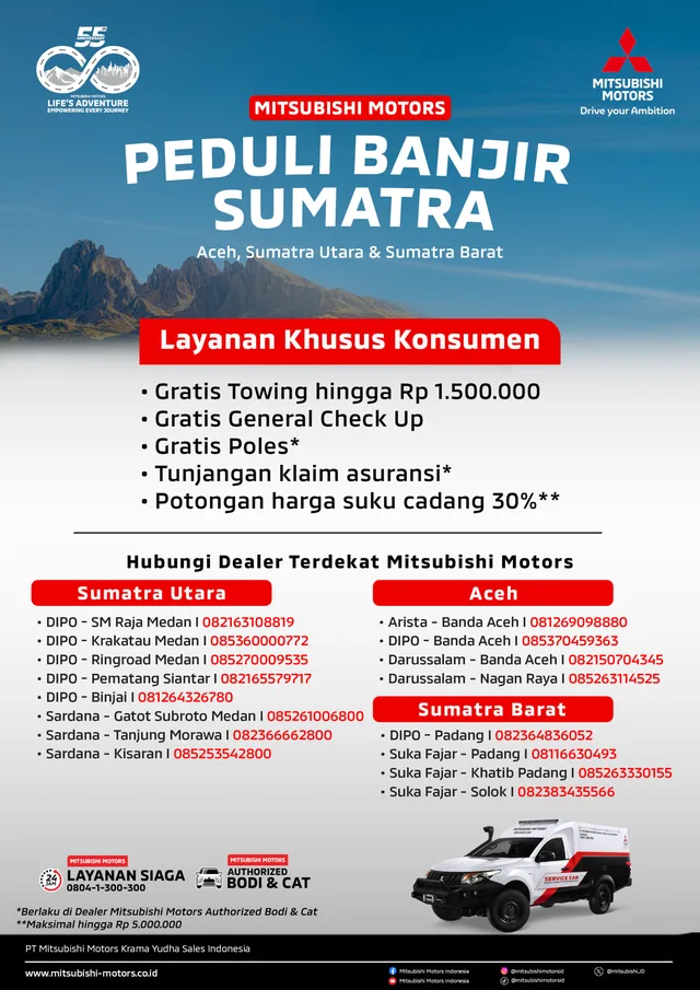 Mitsubishi Bantu Masyarakat Terdampak Banjir Bandang di Sumatera